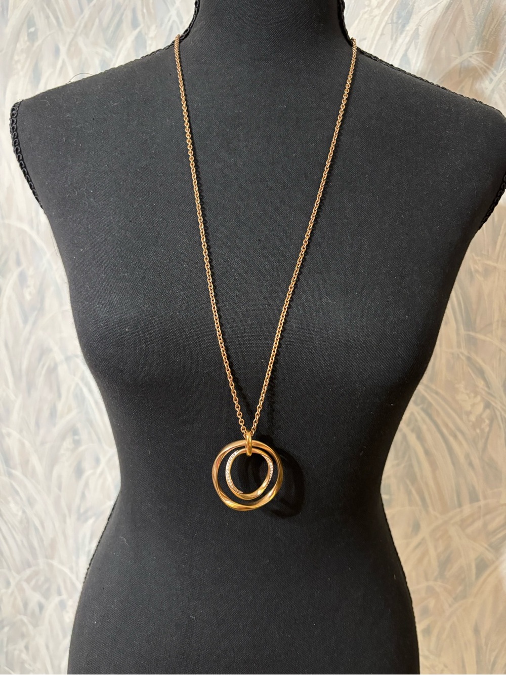 Fossil Gold-Tone Wavy Double Ring Pendant Necklace 31”+2”